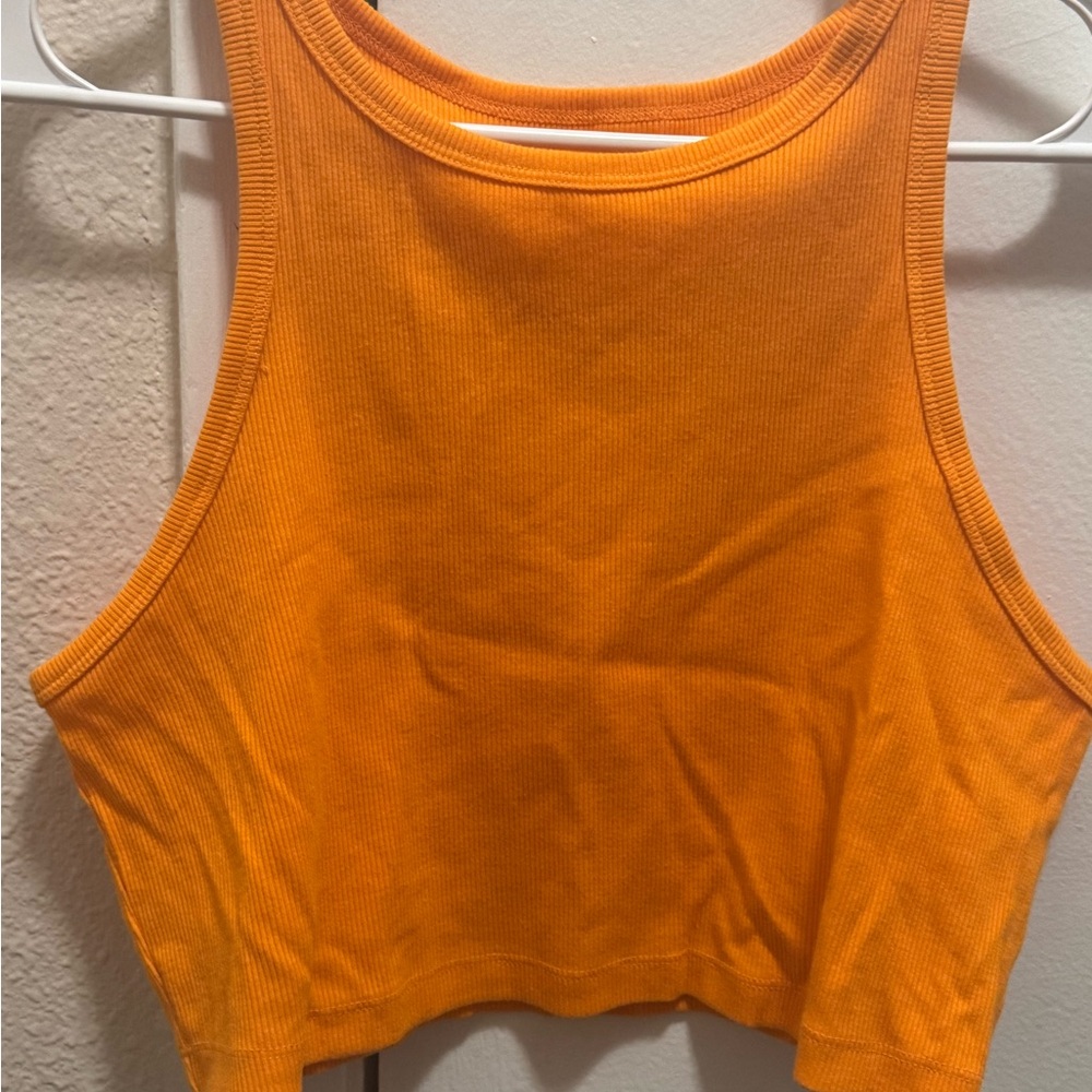 Orange Sleeveless Ribbed Crop Top xl - Picture 2 of 4